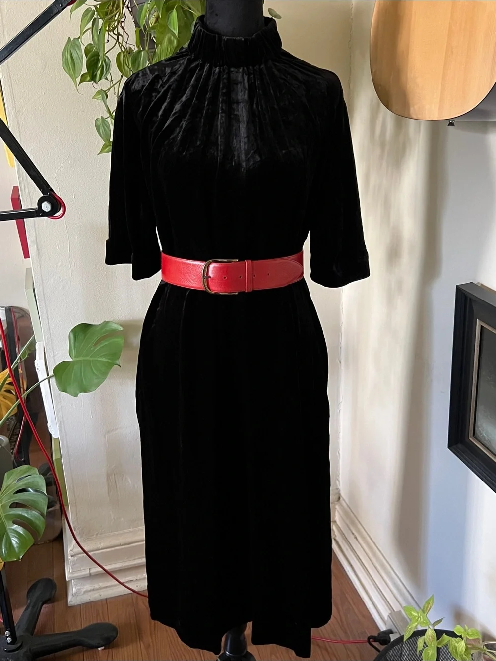 NWT COS Black Velvet Turtleneck Draped Sleeve Dress - Size 4